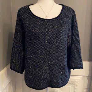 Free People Cropped Elbow Sleeve Knit Sweater Navy